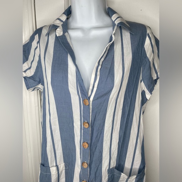 Show Me Your MuMu Yvette Blue and White Striped Romper - Picture 4 of 10